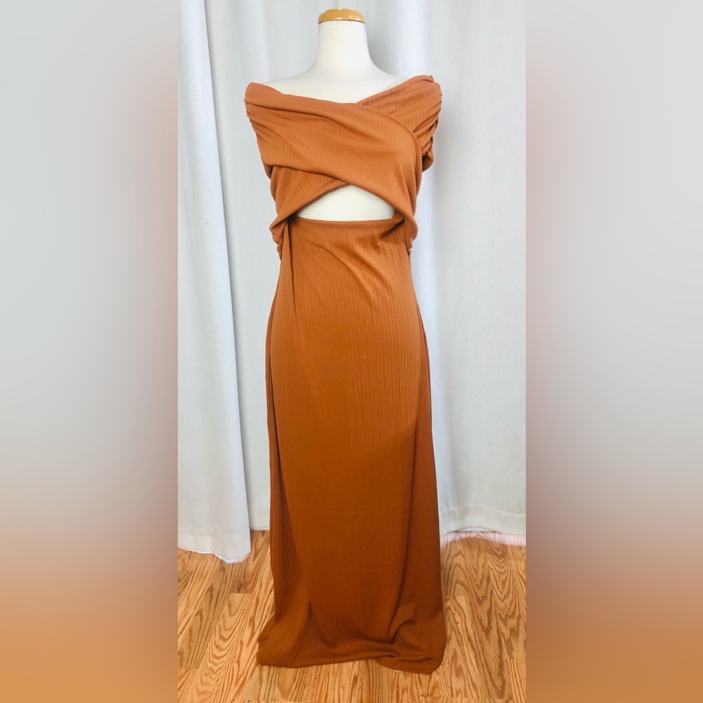 Banana Republic Goddess Maxi Rust Stretch Flowy Sleeveless Dress Size Large NWT